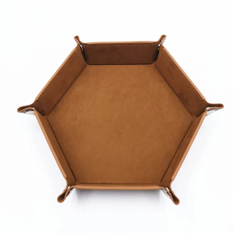 Foldable Dice Tray PU Leather Flannel Game Dice Plate Four Corners Folded Tray Home Desktop Decoration Box Coin Key Storage Tray