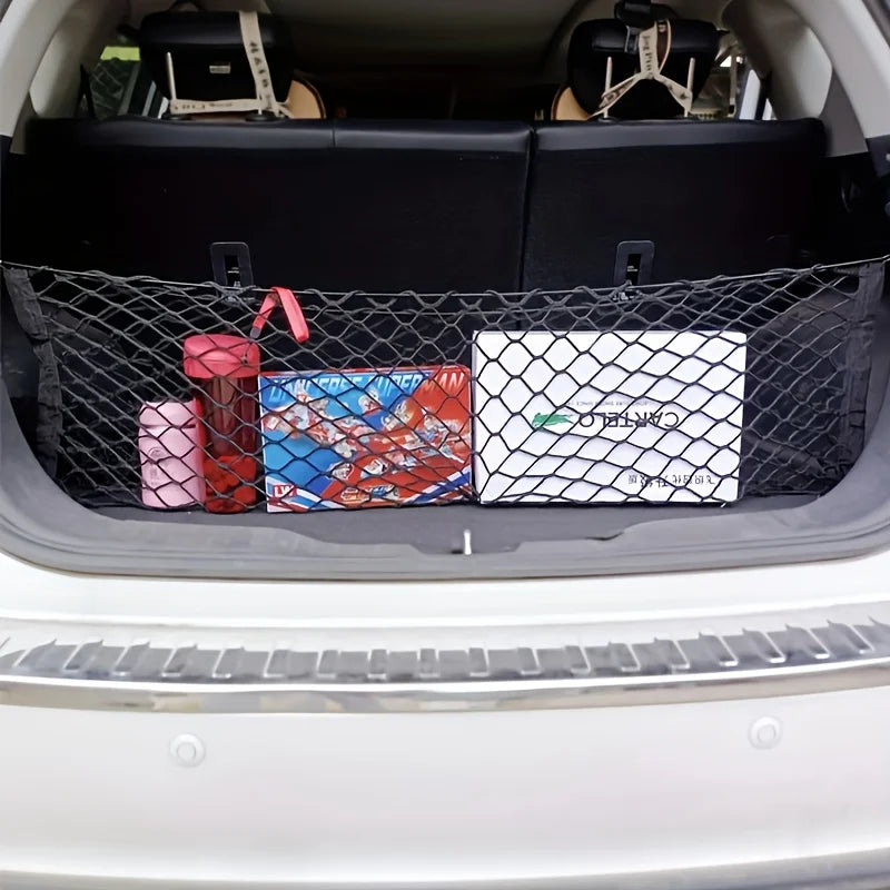 The Car Trunk Storage Net with Extendable Hooks and Nylon Material Is Convenient for Organizing and Can Safely Store Items