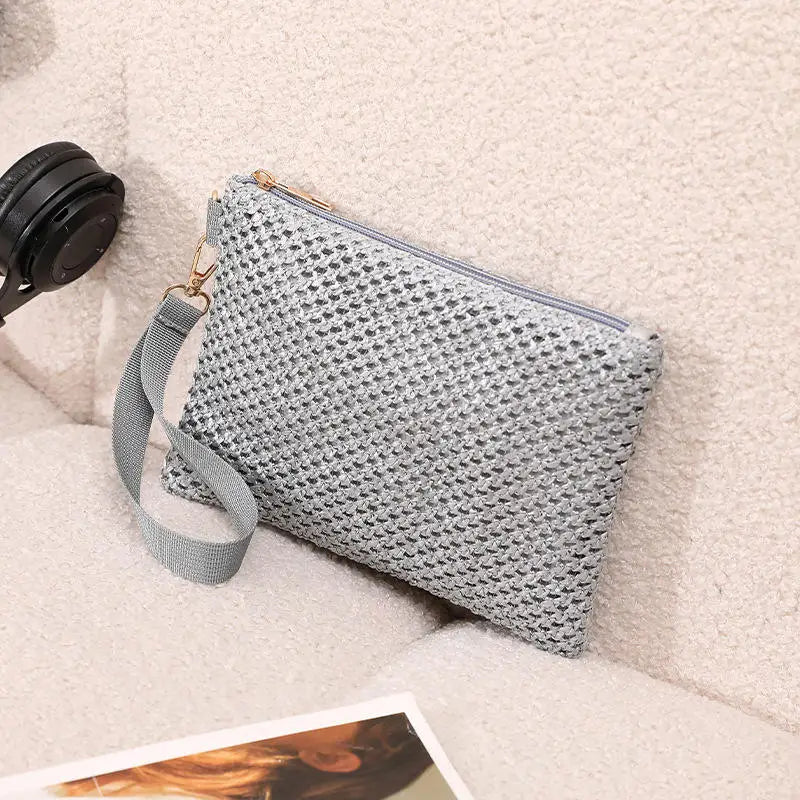 Women Clutch Bag Handmade Backpack Fashion Ladies Wristlet Girl Phone Colorful Straw Woven Coin Purse Beach Wallet Fresh Sweet