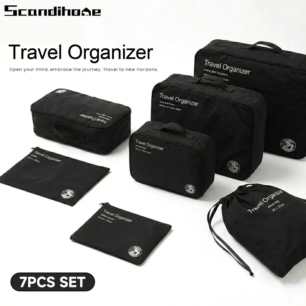 7Pcs Set Travel Bag Organizer Suitcase Packing Cubes Cases Portable Wardrobe Luggage Clothes Shoe Storage Pouch Packing Cubes