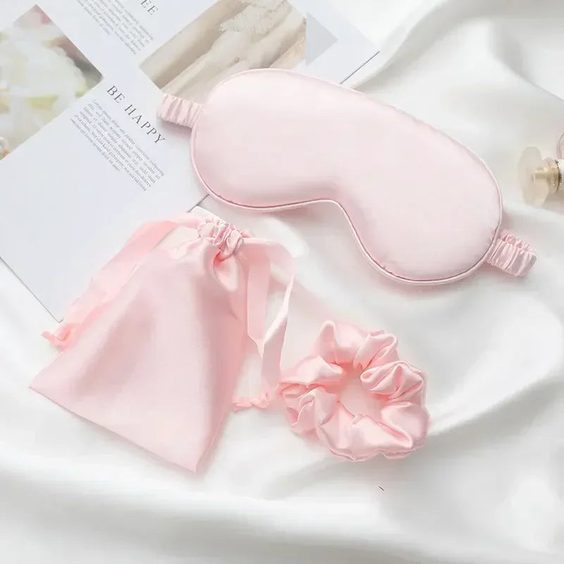 3Pcs Set Women Imitated Silk Sleep Eye Mask Eye Patches Face Mask Eyeshade Blindfold Travel Rest Eye Cover Night Eyeshade