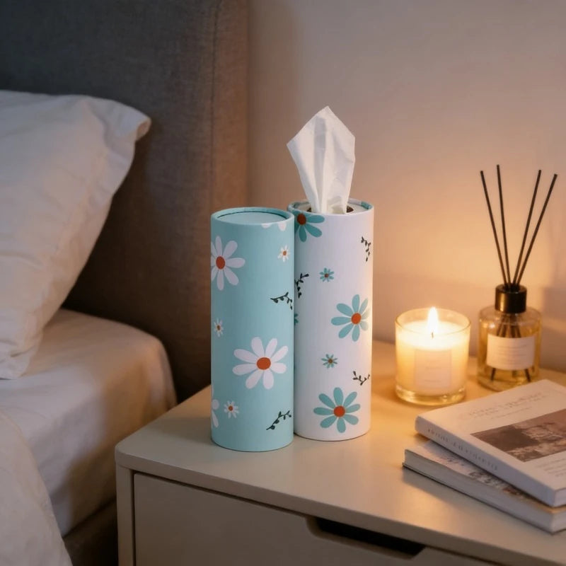4 Compact Flower Car Tissue - Car Cylinder Tissue, Household Cylinder Tissue Tube Car Seat Cylinder Paper Including Face Towels