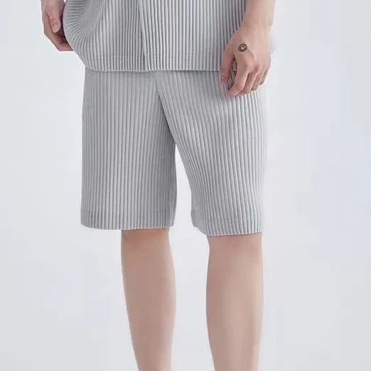 Miyake Pleated Short Sleeve Shirt Men's 2026 Classic Pleats Top Short Sleeve Summer Loose Plisse Jacket Loose Plus Size Fold Top