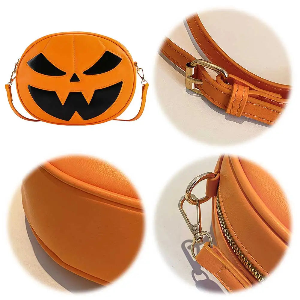 Shoulder Bag for Women Men Pumpkin Crossbody Bag PU Leather Adjustable Strap Sling Bag Zipper Halloween Purse