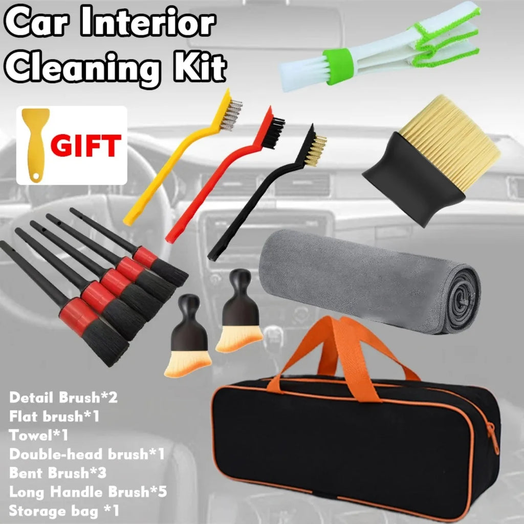 1-15Pcs Car Cleaning Detailing Brush Kit Power Scrubber For Leather Air Vents Rim Dirt Dust Clean Tools Uses For Auto Interior