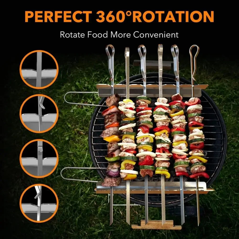 Skewer Holder Anti-slip Groove Stainless Steel Heavy Duty Long BBQ Tools Barbecue Grilling Shish Kabob Rack Outdoor Tools