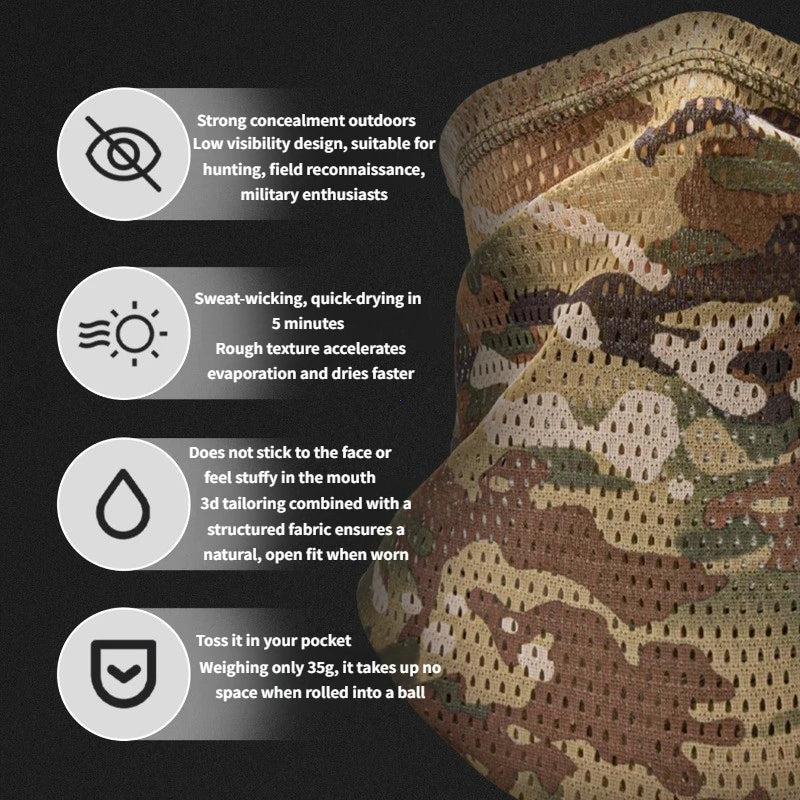 Camo Windproof Neck Gaiter Scarf Outdoor Sports Half Face Mask Running Skiing Cycling Bandana Breathable Motorcycle Mask