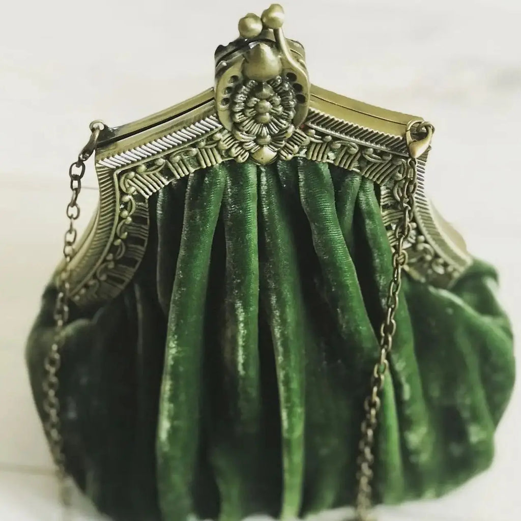 Lost In Vintage Velvet Fabric Soild Purse Metal Frame Kiss Lock Evening Clutch Nickel Farmyard Accessory for Evening Wear Party