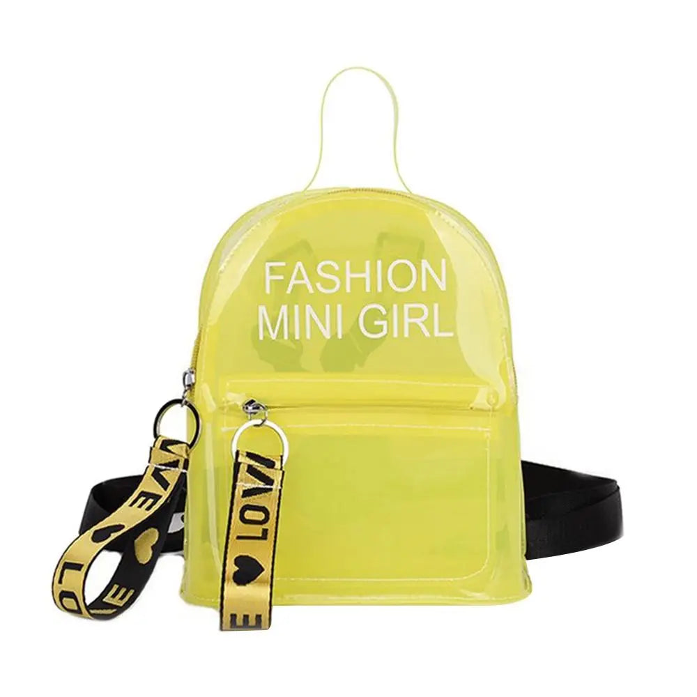 Transparent Laser Backpack for Women Candy Color Letter Fashion Mini Shoulder Bag PVC Jelly Small Schoolbag