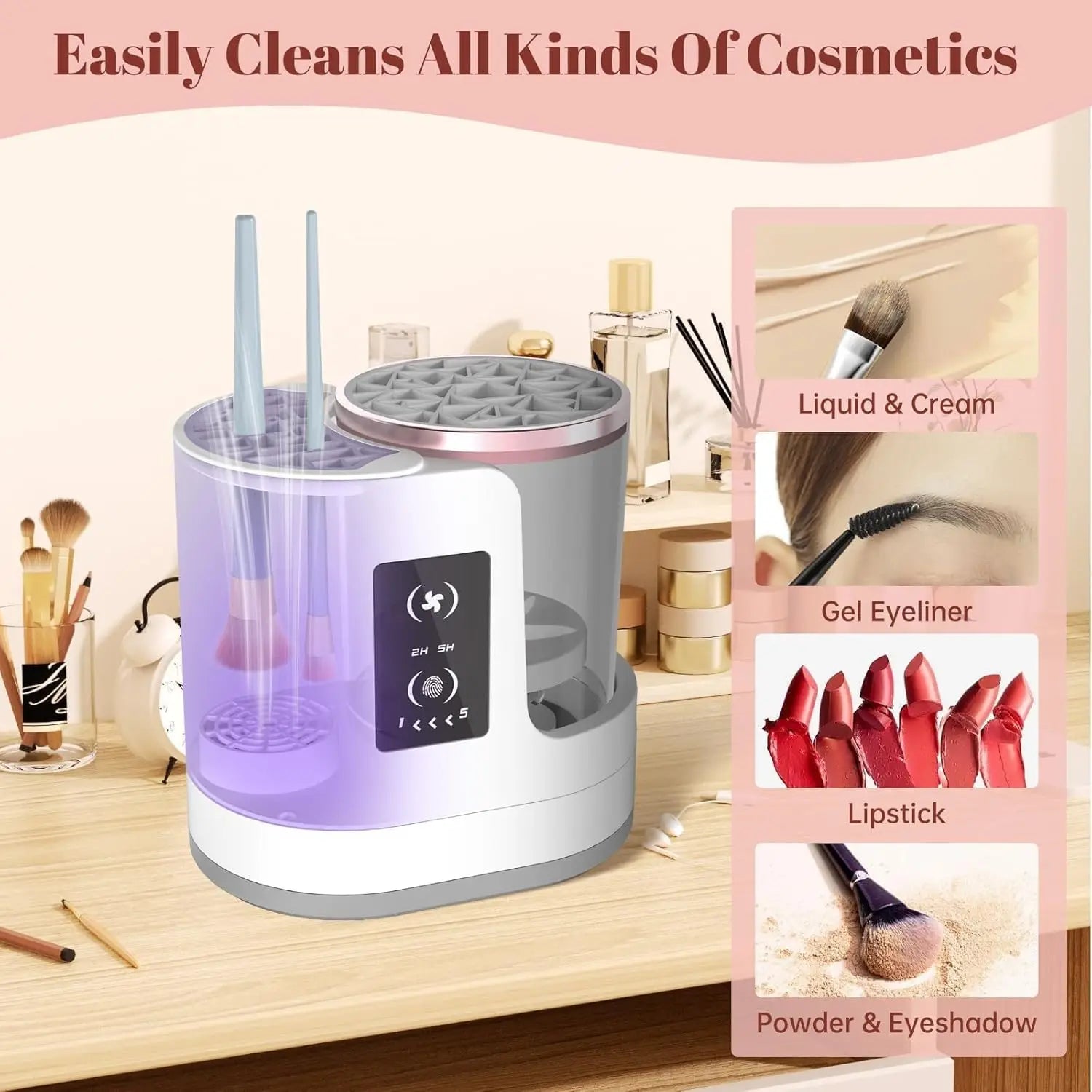 Automatic Rotating Makeup Brush Cleaner Machine Fast Drying Electric  Rubber Collar Cosmetic Clean Tools