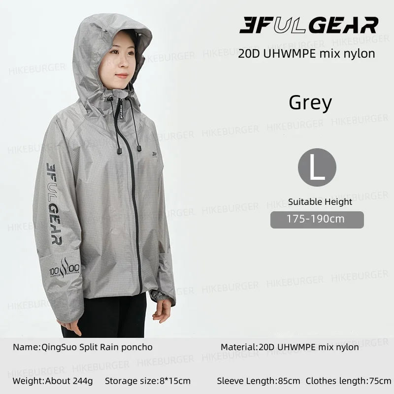 3F UL GEAR QingSuo Spilt Rain Poncho Outdoor Ultralight Sleeve Rain Coats 15D Nylon Waterproof Hiking Cycling Mountaineering