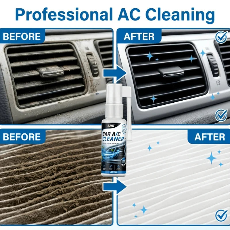 KJM Car AC Vent Cleaner Spray 30ML 2 Spray Modes Freshening Formula Dust Odor Remover Deep Clean For Vehicle Air Conditioner