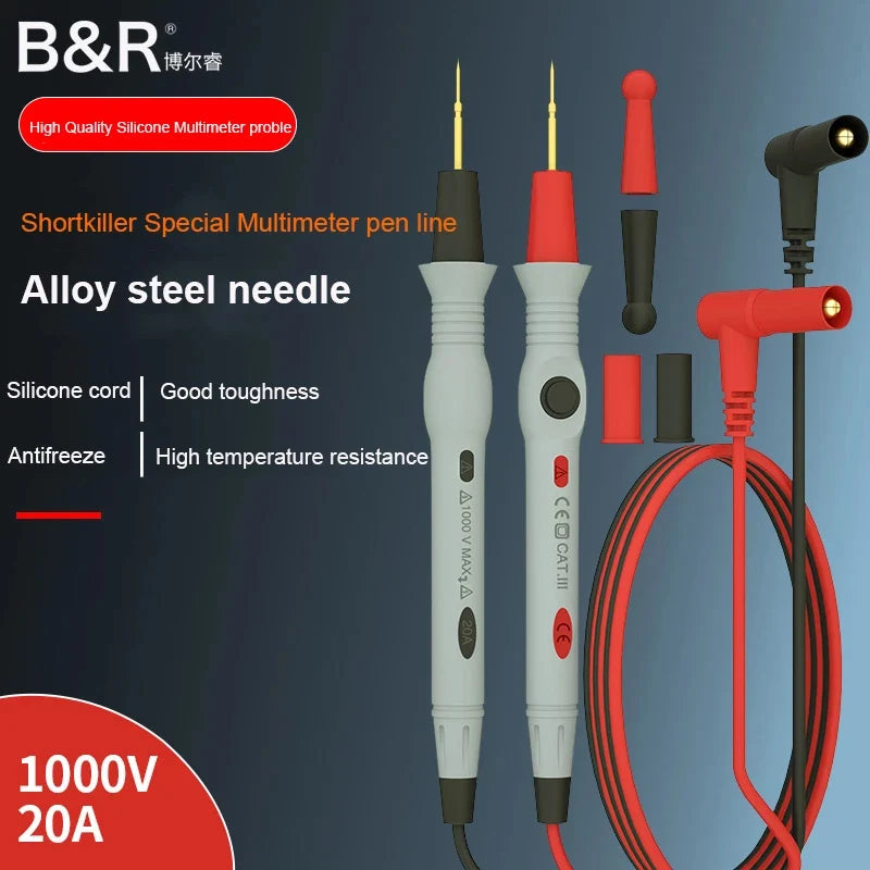 B&R B20A 1000V 20A Universal Multimeter Voltmeter Ammeter Test Lead Probe Wire Pen Cable With Power Button Switch Start