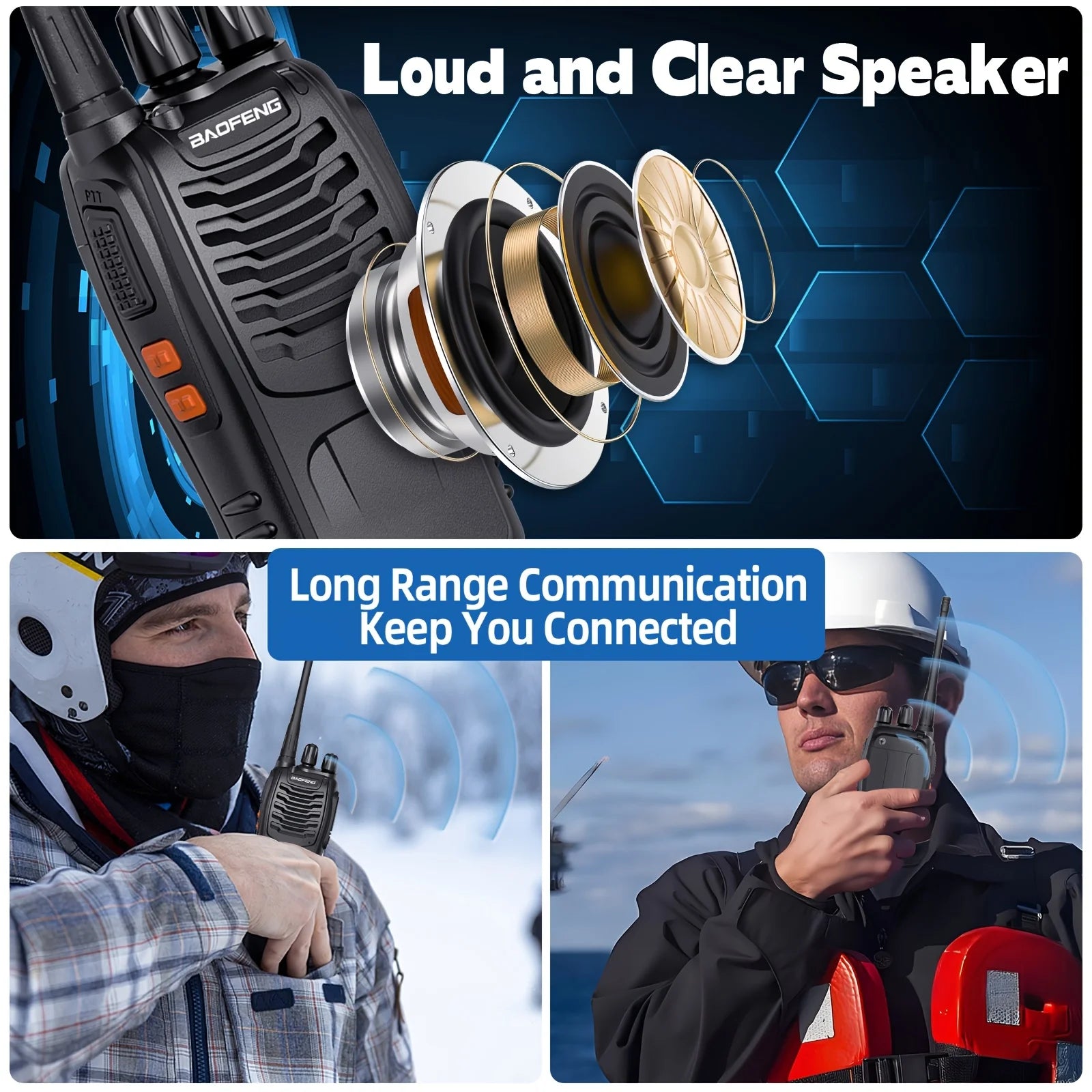 Baofeng Long Range Walkie Talkies for Adults with Earpieces, 16 Channel Rechargeable Handheld Two Way Radio Walky Talky with Flashlight VOX for Adventure Family Camping Hiking Skiing Cruise