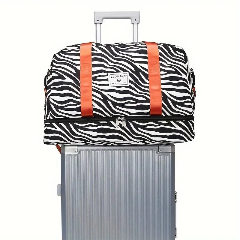 Large Capacity Nylon Travel Duffle Bag with Animal Print, Sports Gym Storage Bag, Portable Women'S Weekender Overnight Bag