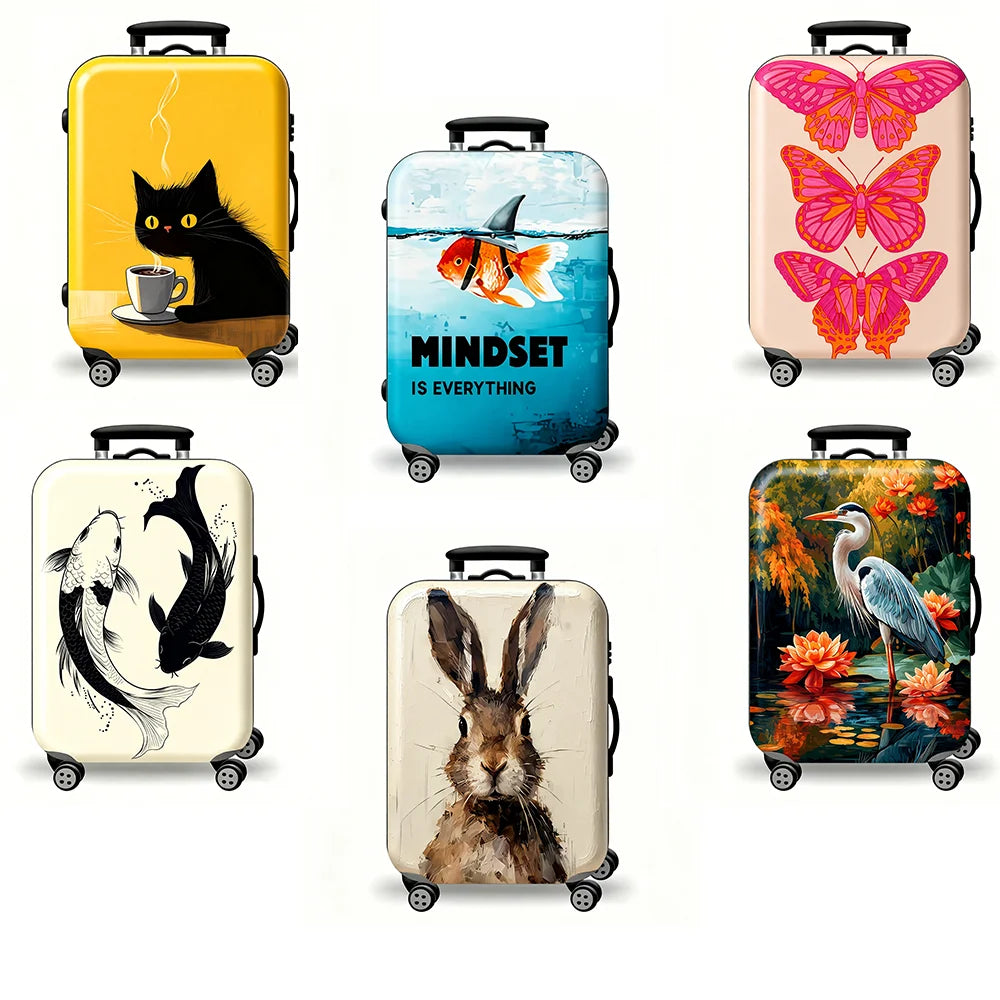 Leisure style animal series oil painting printing luggage cover, elastic washable travel trolley case protective cover