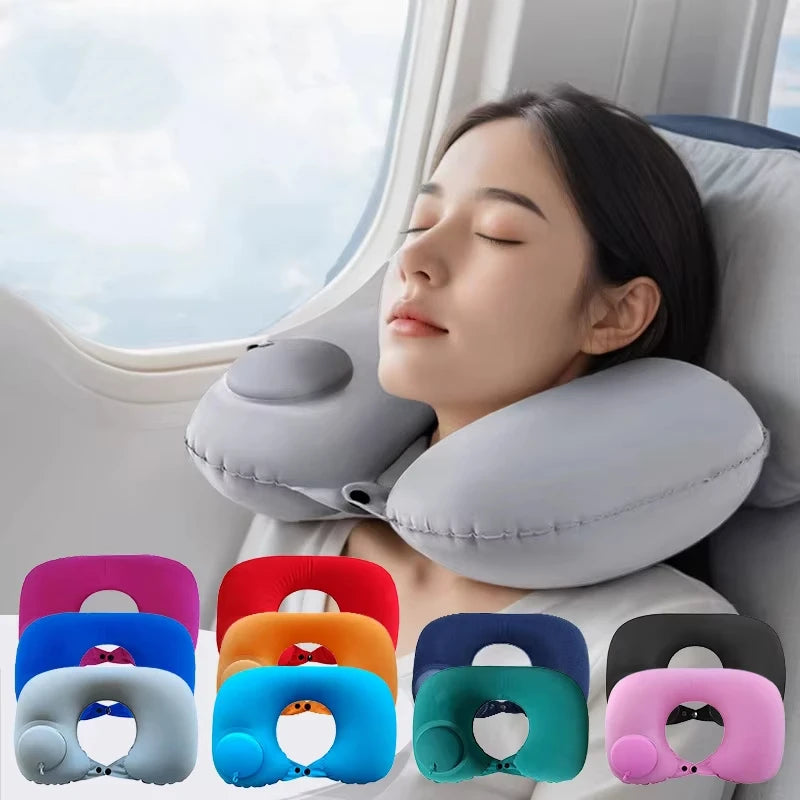 Inflatable Neck Travel Pillow Airplane Pillow U-shaped Cervical Orthopedic Protection Pillow Outdoor Portable Foldable Pillow