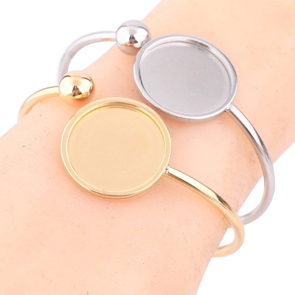 2pcs Stainless Steel 55mm Bendable Cuff Bracelet Base Blanks Gold Plated 20mm cabochon Bangle bezel settings for jewelry making