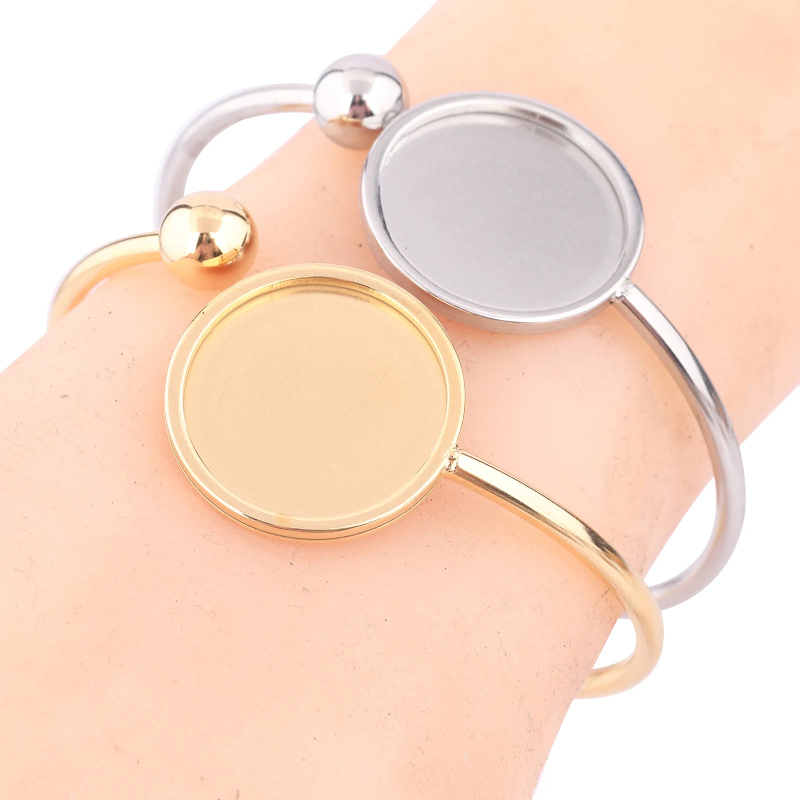 2pcs Stainless Steel 55mm Bendable Cuff Bracelet Base Blanks Gold Plated 20mm cabochon Bangle bezel settings for jewelry making