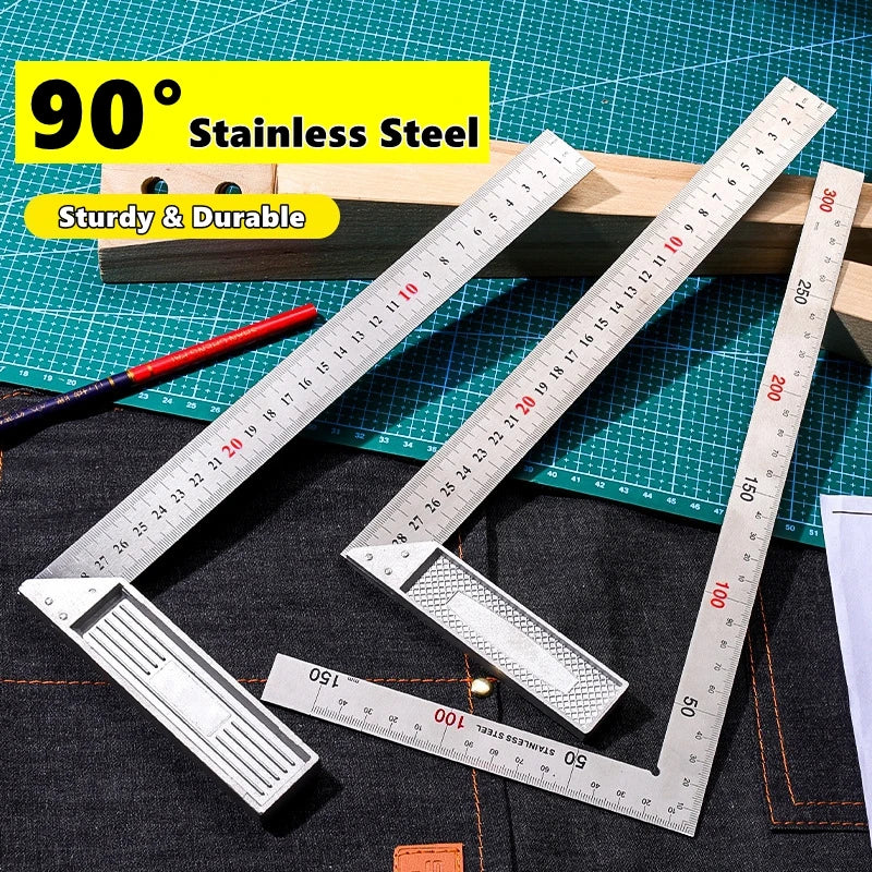 300/500mm Aluminum Alloy Square Ruler Right Angle 90° Turning Ruler Woodworking Ruler Steel Turning Ruler Measuring Tools Gauge