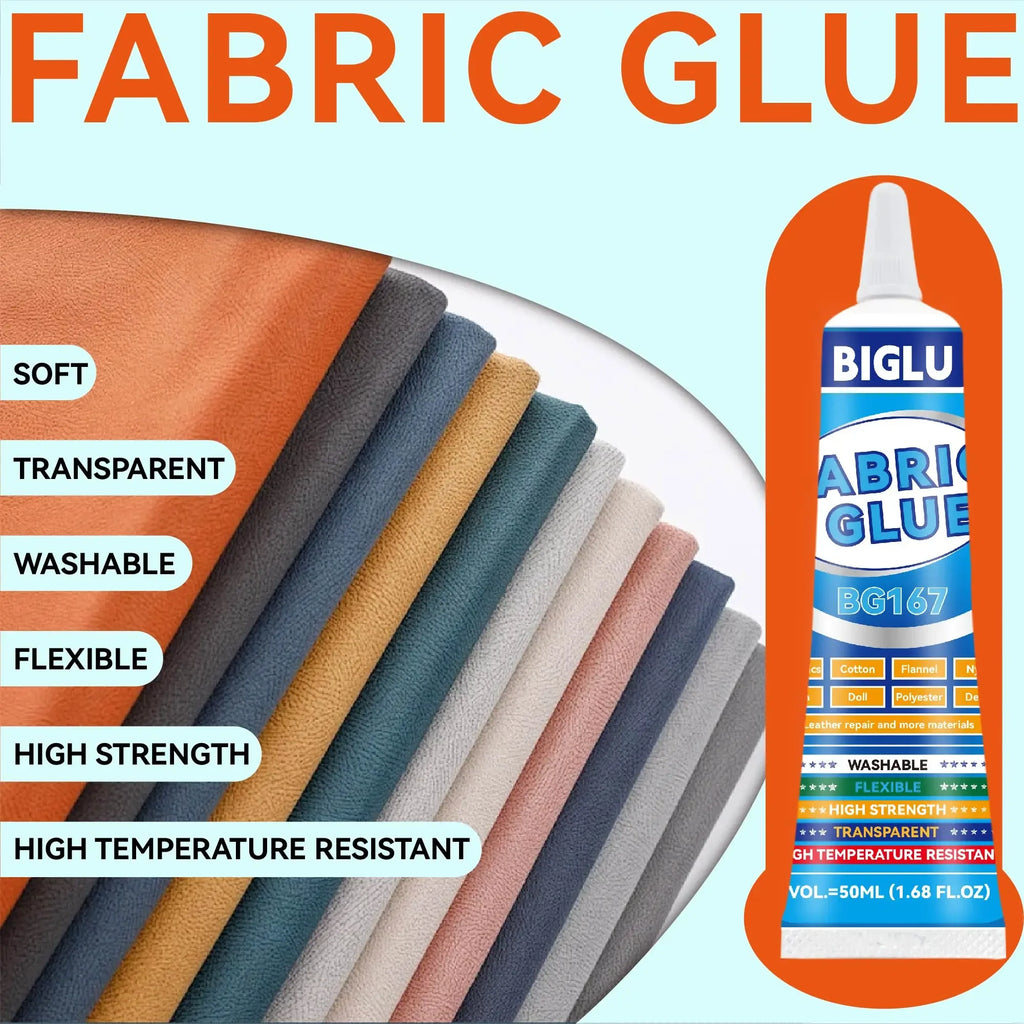 BIGLU 50ml Fabric Glue For All fabrics Cotton Flannel Nylon Cloth Doll Polyester Denim Leather Repair Multi-purpose Adhesive