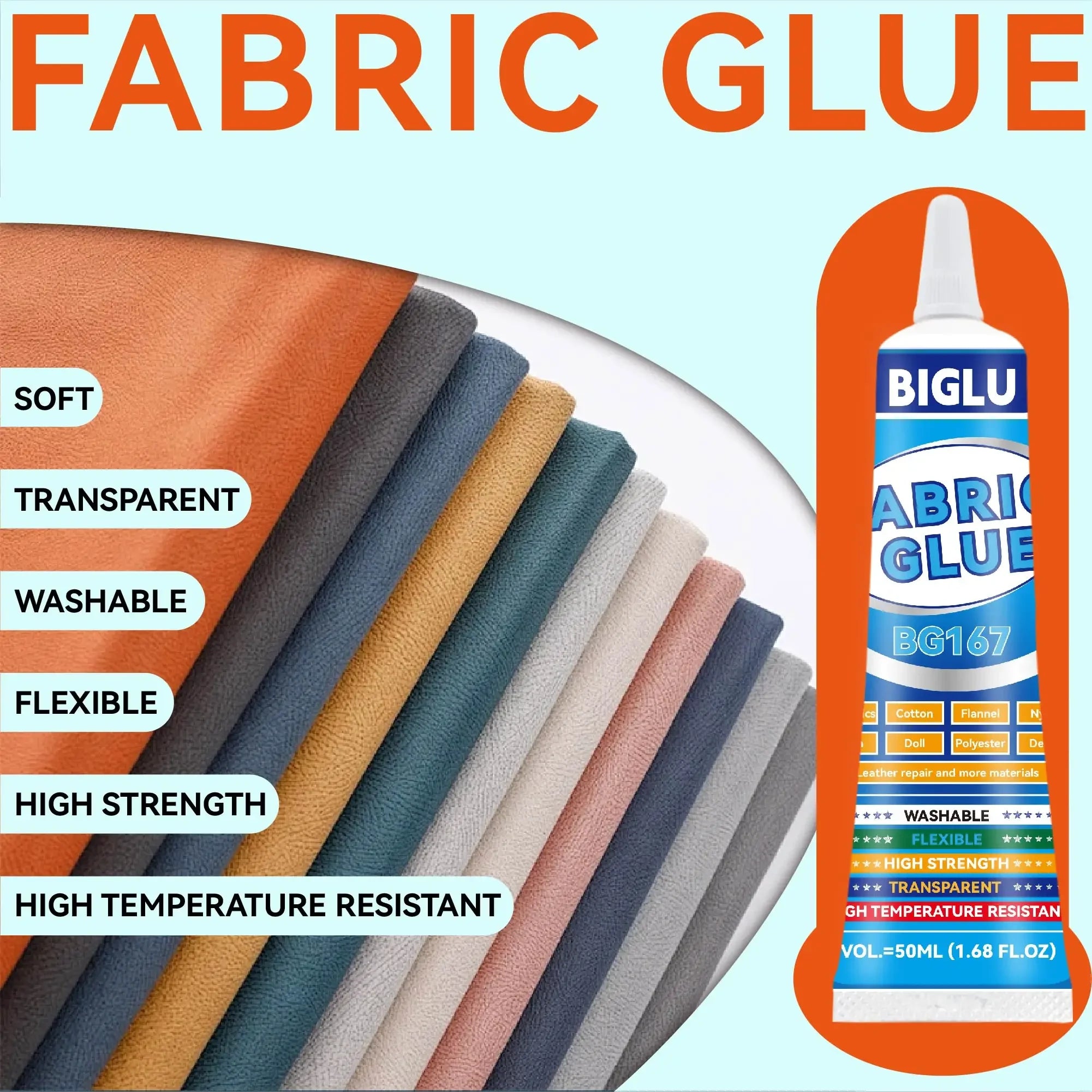 BIGLU 50ml Fabric Glue For All fabrics Cotton Flannel Nylon Cloth Doll Polyester Denim Leather Repair Multi-purpose Adhesive