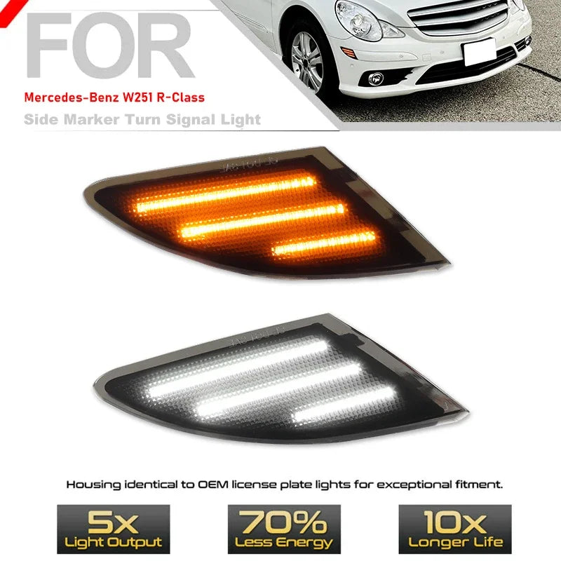 iJDM Amber Full LED Front Bumper Side Marker Lights For 2006-2010 Mercedes-Benz W251 R-Class,Replace OEM Amber Front Sidemarkers