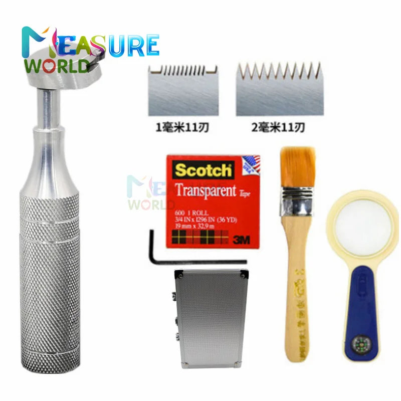 QFH 3 in 1 Rotating Cross Adhesion Tester Cross-cut Adhesion Tester Kits Paint Film Scriber with 1mm/2mm/3mm Blades W Magnifier