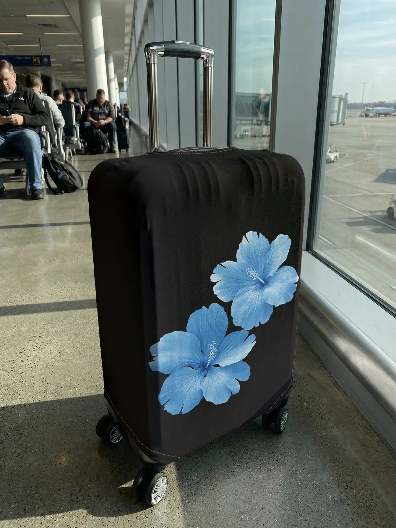 Black Base Blue Hibiscus Flower Luggage Cover, Suitable for 18-32 Inch Luggage Cover, Luggage Handle Glove, Travel Accessories