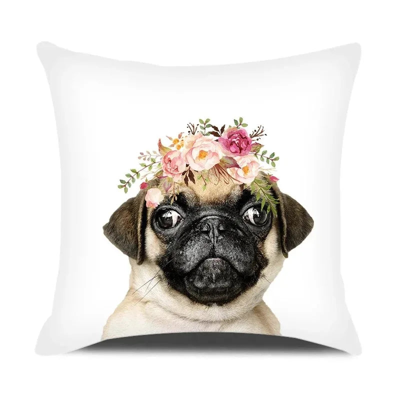Adorable Pets With Flower Double-sided Printed pillow cover Short plush Suitable living rooms bedrooms sofas throw cushion cover
