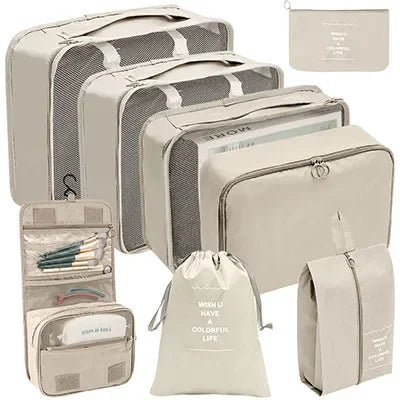 8/9PCS Set Packing Cubes For Travel Waterproof Clothes Underwear Shoes Toiletries Organizer Tidy Pouch Travel Storage Bag