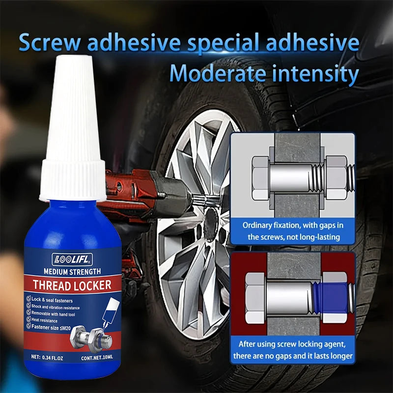 L00Lifl Blue Screw Adhesive 10ml - High-Strength, High-Temperature Resistant, Anti-Vibration Adhesive Specifically for Metal Fasteners, Removable Anaerobic Adhesive with Thread Locking Agent, Industrial-Grade Strength Adhesiv