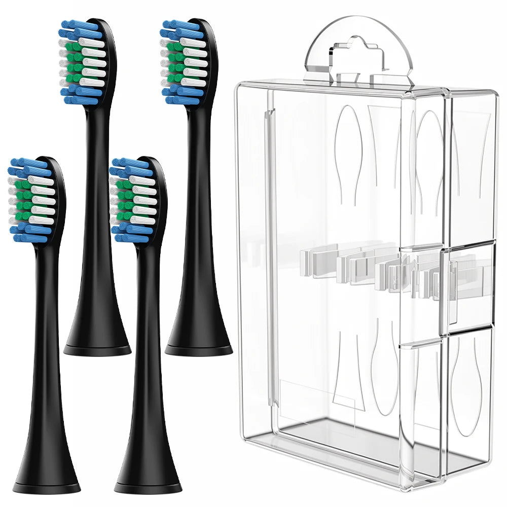 Toothbrush Head Travel Box & 4x Replacement Brush Heads Compatible with Philips Sonicare Electric Toothbrush, for 4100 2100 5300
