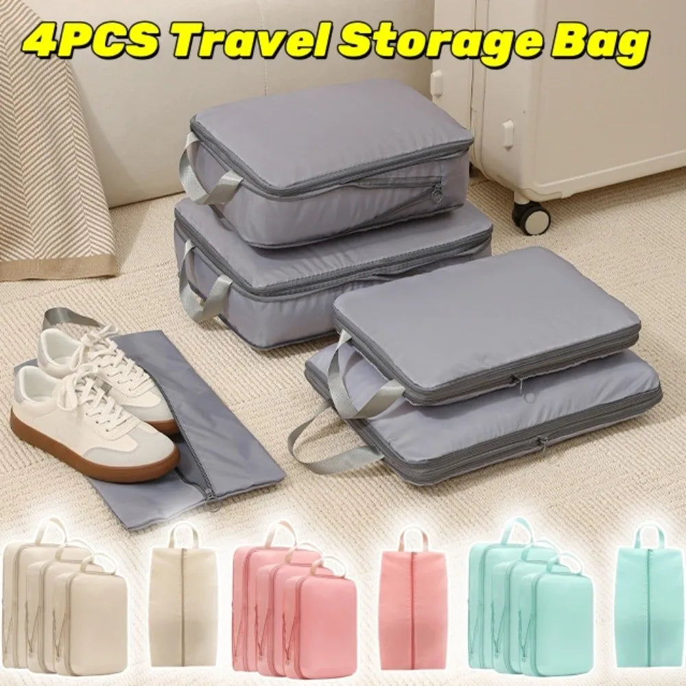 4pcs/set Large Capacity Luggage Compartment Packing Bag Lightweight Multifunctional Travel Storage Bag Cloth Separate