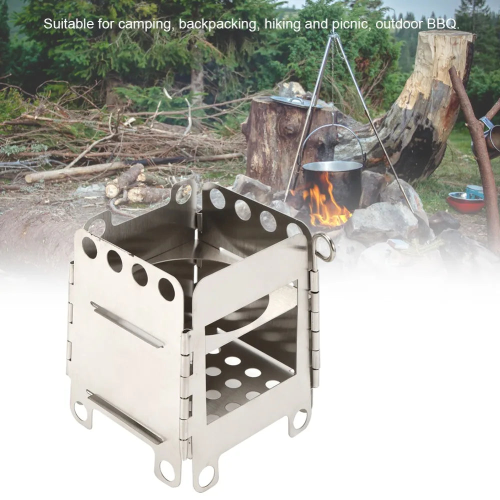 Lightweight Stainless Steel Camping Stove Ventilation Holes Foldable Detachable Wood Burning Stove Compact Portable Fire Pit BBQ