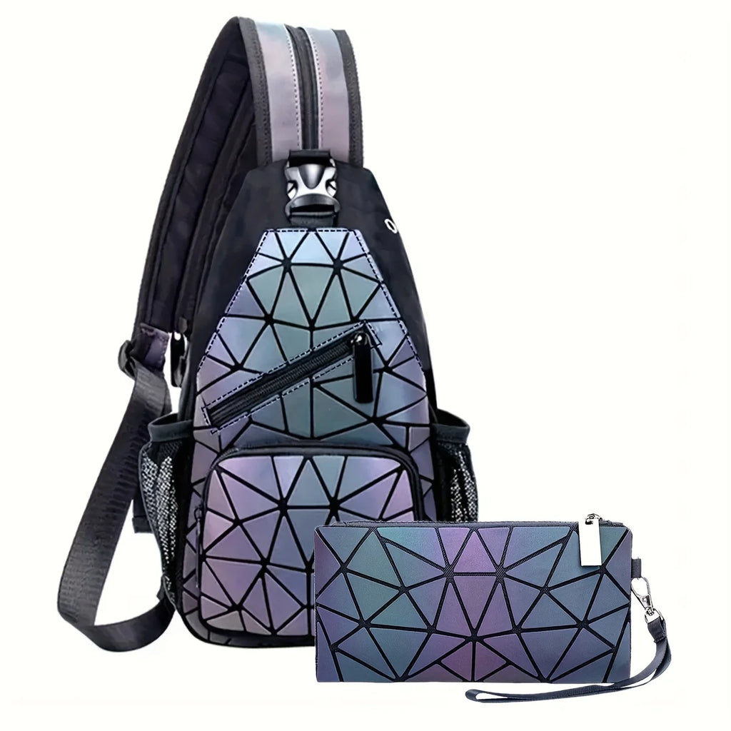 Geometric Luminous Backpack, Holographic Reflective Bag, Women's Large Capacity Crossbody Bag