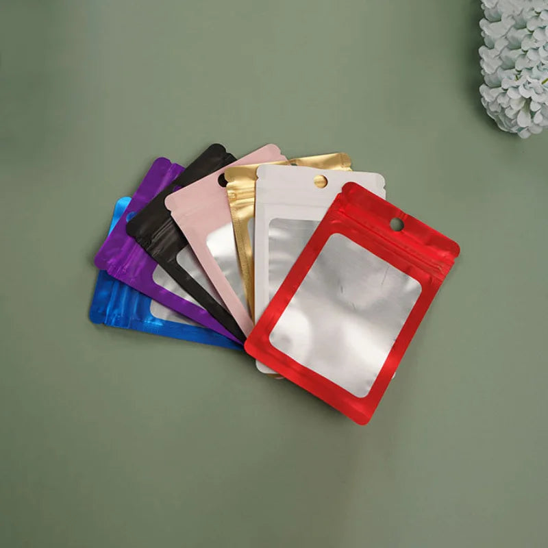 100 Colorful Aluminum Foil Ziplock Bags for Jewelry Storage, Matte Bags, Sealed Gift Packaging Bags, Printed Logo