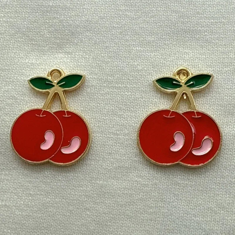 12pcs Amazon Red Cherry Keychain DIY Accessories Water Diamond Resin Fruit Pendant Car Women's Bag Pendant