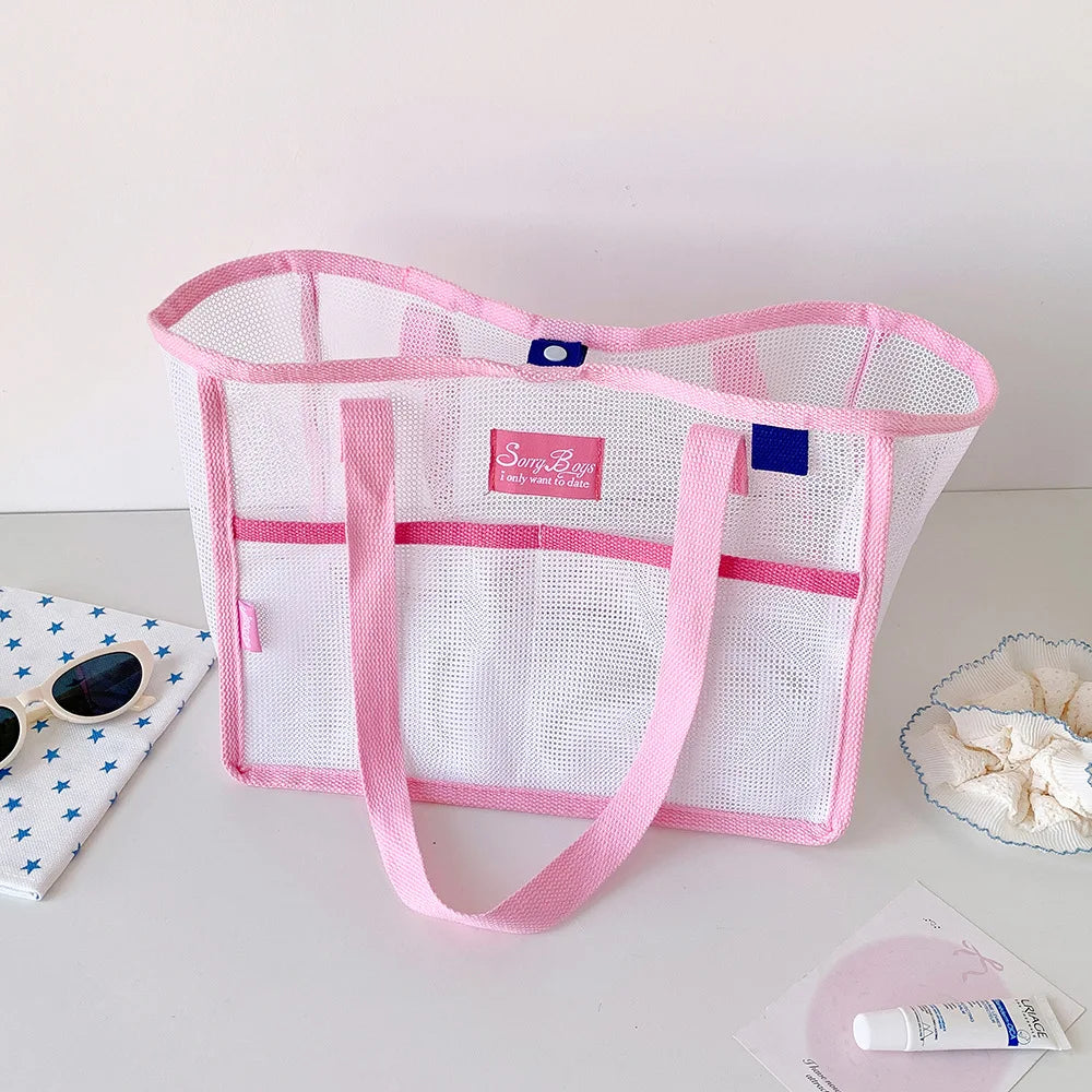 New Best-Selling Trendy Mesh Handbag Beach Bag Single Shoulder Bag Summer Large Capacity Portable Storage Travel Bag for Girls