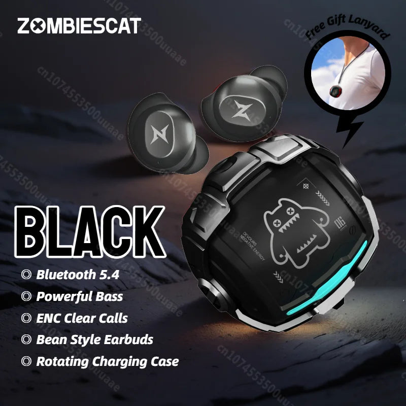ZOMBIES CAT B12 Bean Design Invisible Earbuds Wireless Bluetooth Sports Earphones In-Ear Deep Bass Headphone with Sport Lanyard