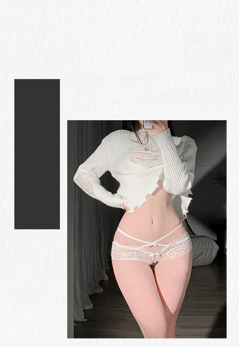 Sexy Lingerie Pure Sexy Thong European and American Women's Transparent Temptation Coquettish Lace Strap Open Crotch Underwear