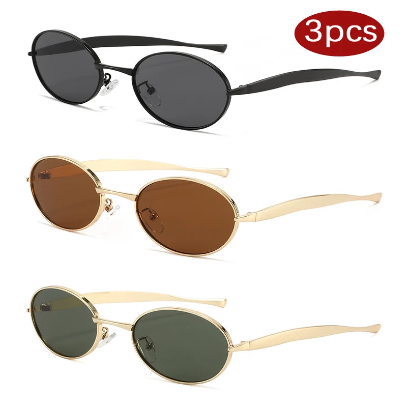 Hiking 1/3pcs New Small Oval Anti Light Glasses 2025 Women Y2K Metal Frame Luxury Brand Shades Fashion Punk Popular Eyewear