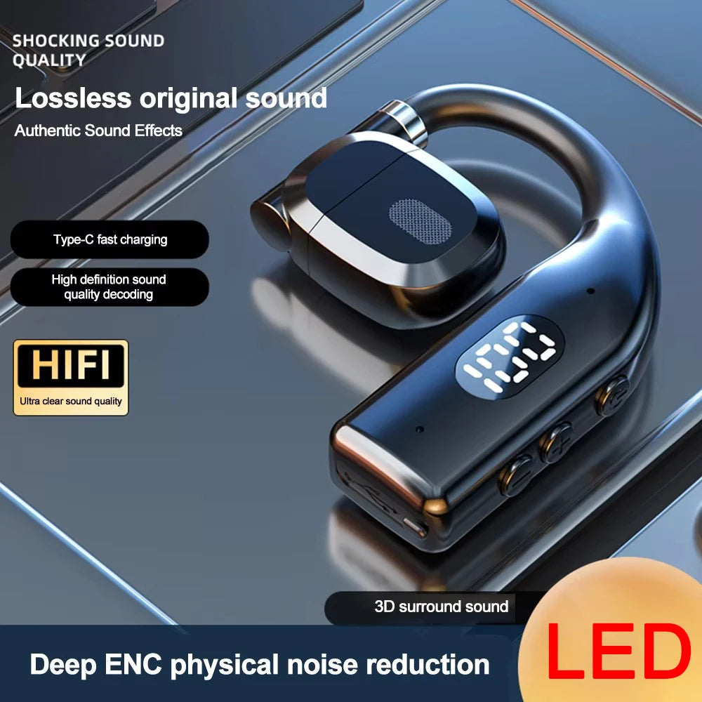 Wireless Bluetooth Headphones LED Display Single Ear Air Conduction Earphones Hands-Free Noise-Canceling Earbuds for Driving