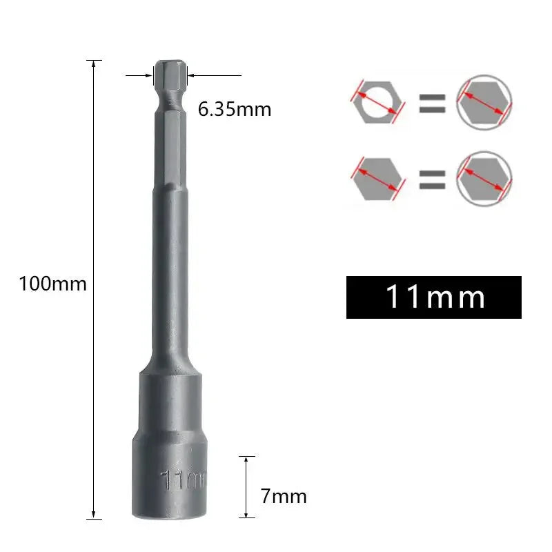 Magnetic Impact Nut Screwdrive Socket Set Metric Grade Nut  Driver Drill Bit Set 6.35mm Hex Shank 100mm Drill Bits Adapter Tools