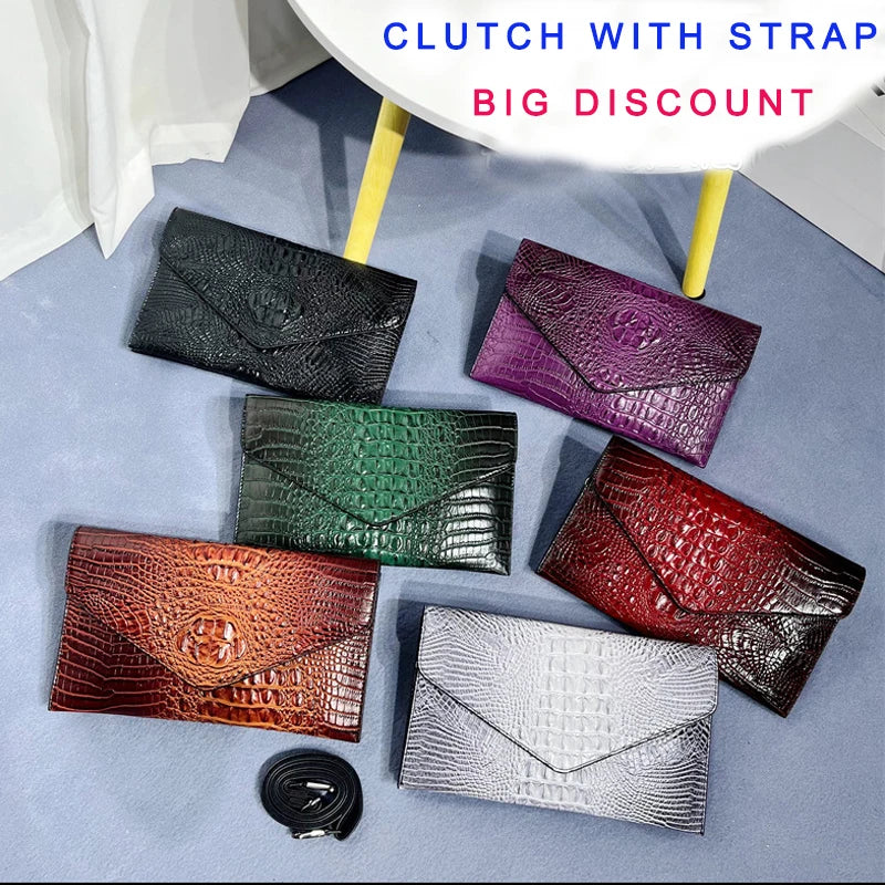 Women Hot Sales Crocodile Handbag  Female Alligator Pattern Leather Clutches Purse Crossbody Shoulder Bag Evening Bags