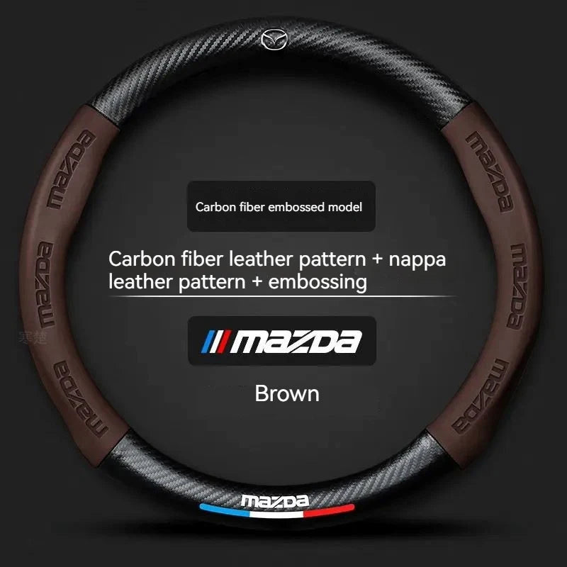 For Mazda 3 5 6 SKYACTIV CX30 CX5 CX8 CX9 MX5 RX8 RX7 BT50 Axela Atenza Car Steering Wheel Cover Carbon fiber Leathe Accessories
