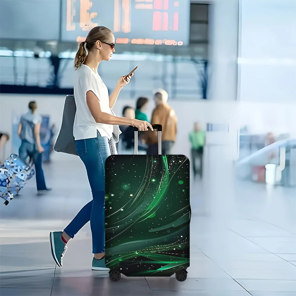 1PC Abstract Green Cosmic luggage cover for luggage sizes 18-32; dustproof and resilient travel accessory with dynamic light