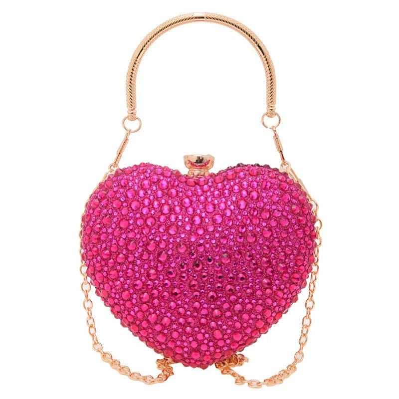 2024 New Heart Luxury Evening Dinner Clutch Bag Water Droplet Diamond Wedding Party Handbag Love Chain Underarm Crossbody Bag