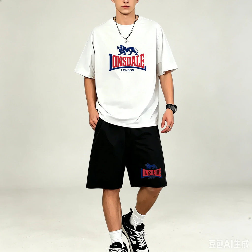 Men T‑Shirts Sets Daily‑Style 2‑Piece T‑Shirts Sets Printed Tops With Drawstring Shorts Quick‑Dry Breathable Casual‑Sport Outfit