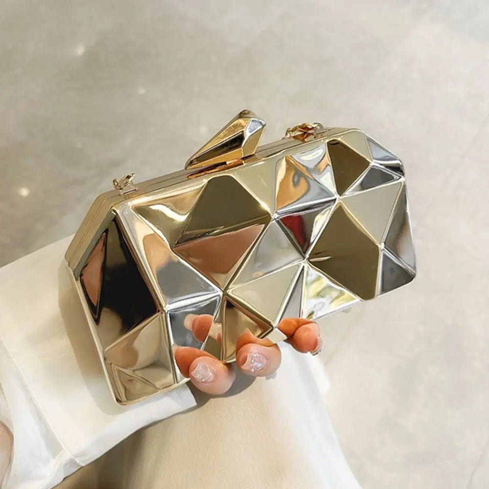 Fashion Geometric Women's Handbag Gold Box Shiny Acrylic Evening Bag Mini Female Purse for Party